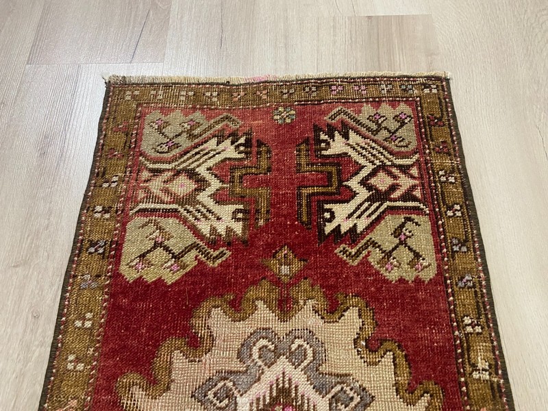 Red Anatolian Decor Rug 1.5x2.7ft Vintage Turkish HandKnotted Wool Runner Rug gallery