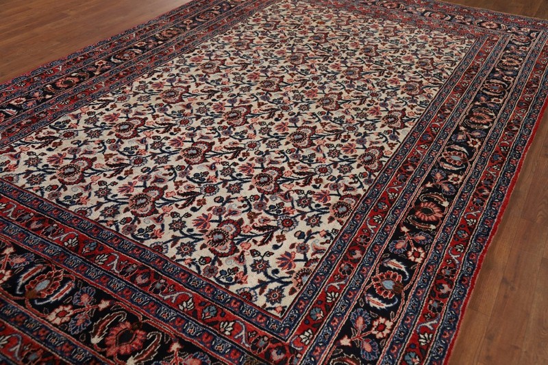 Vintage Ivory Area Rug 7x10 Vegetable Dye Traditional All-Over Hand-knotted Wool gallery