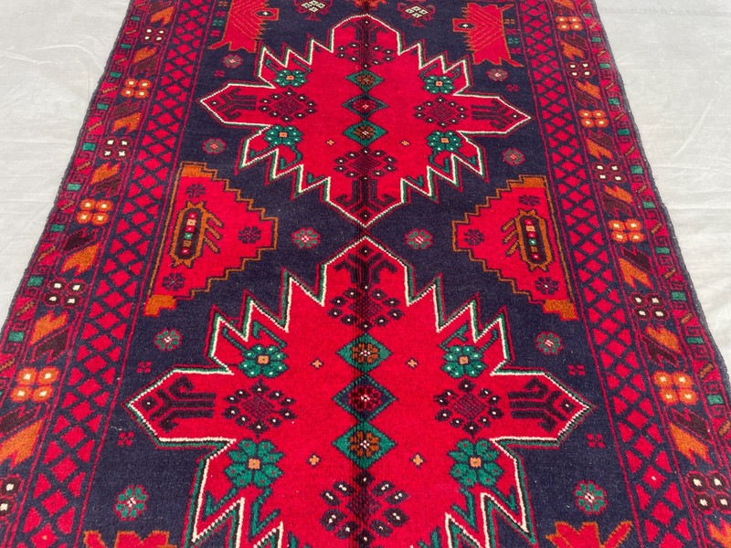 3'1x4'11 ft Vintage Afghan Baluchi Hand Knotted Wool Red Navy Star Medallion Rug gallery