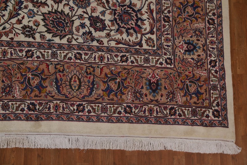 Vegetable Dye Kashmar Ivory Wool Vintage Handmade Living Room Large Rug 11x16 gallery