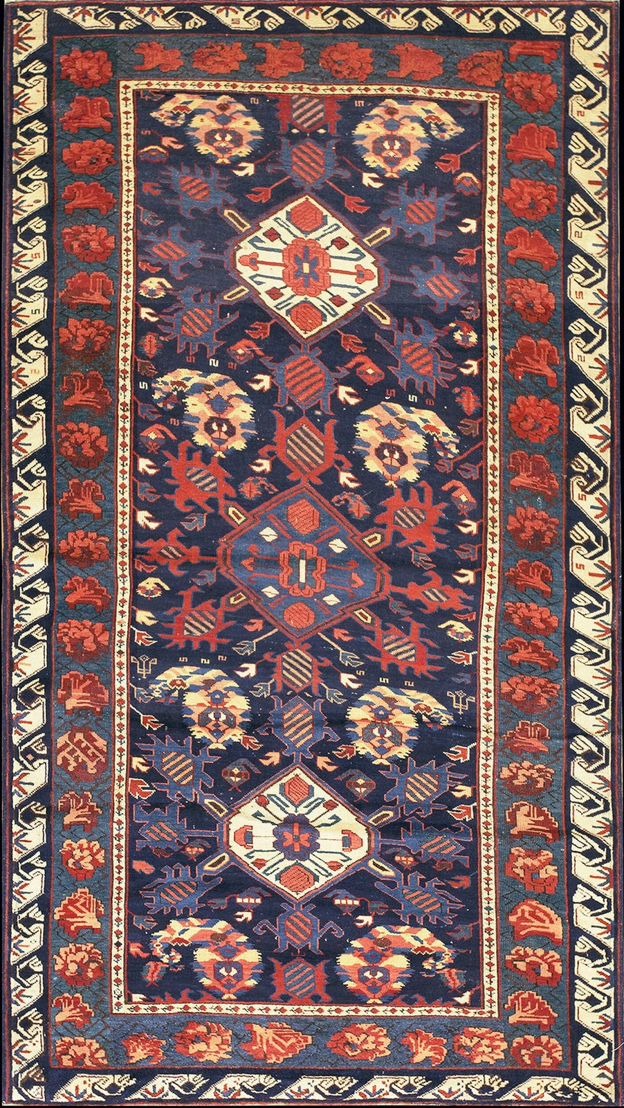 4'x7' Classic Blue Color Tribal Design Antique Caucasian Seychour Late 19th gallery