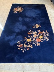 Antique Chinese Art Deco Rug Royal Blue 6 7/8 x 4 ft