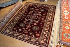 Kazak Rug Handmade Design 7’x10′ KAZAK CAUCASIAN Vegetable dyed dark red rug
