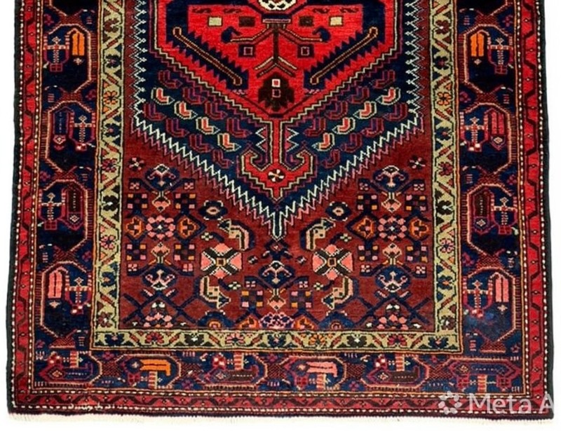 Vintage Hand Knotted Tribal Wool Area Rug 4x7 Rust Navy Blue Geometric Oriental gallery
