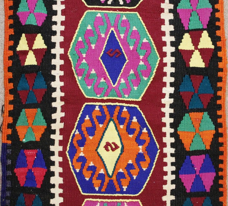 Turkish Kilim Rug 18''x36'' Handwoven Kirsehir Mini Kilim 47x92cm Door Mat Wool gallery