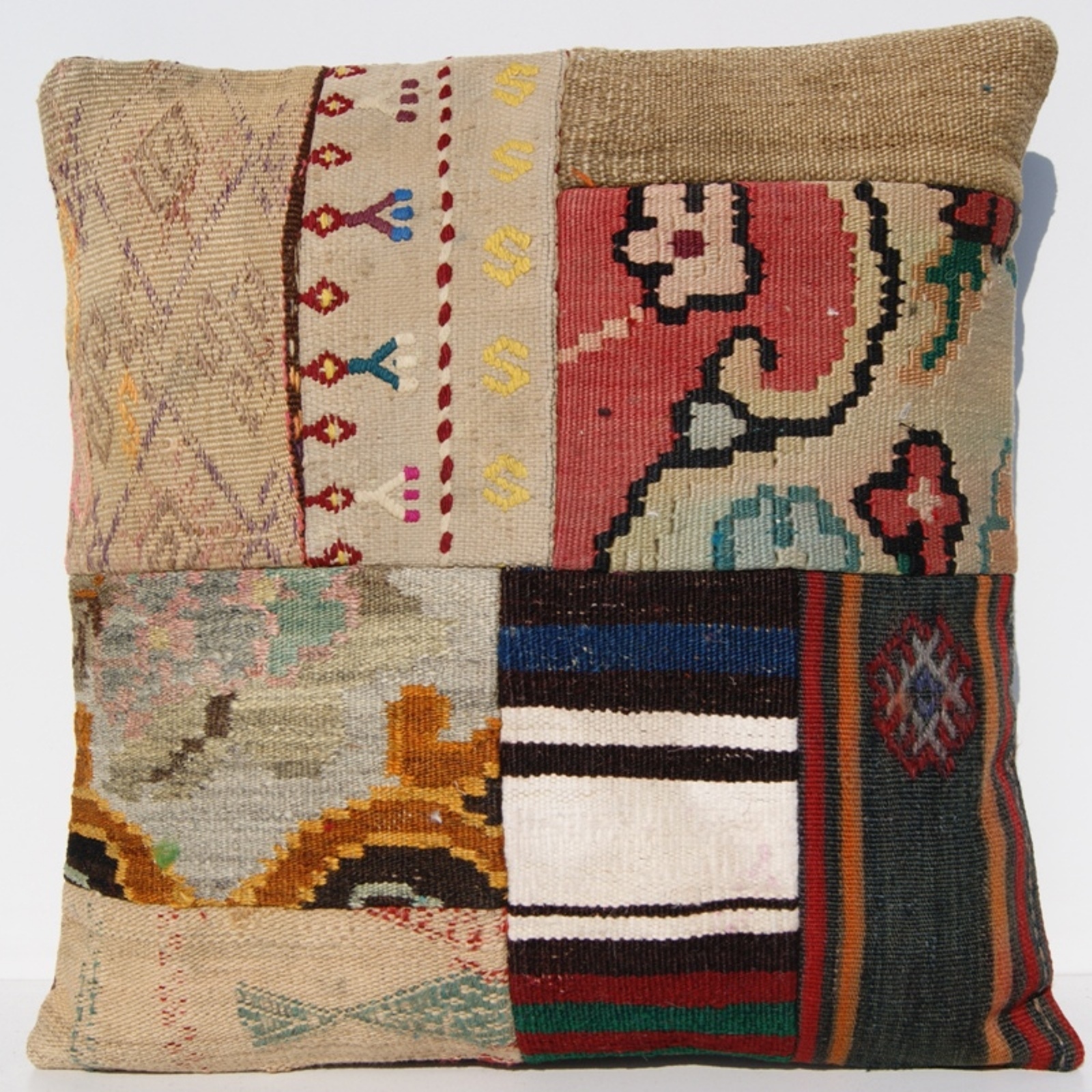 20"x20" DECORATIVE PILLOW TURKISH KILIM PATCHWORK BEIGE WOOL SQUARE AREA RUG 30+ gallery