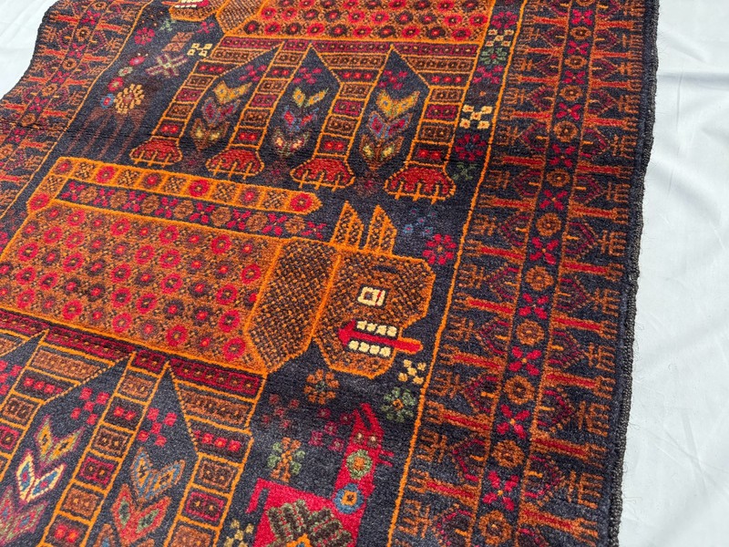 3x5 ft Afghan Hand Knotted Vintage Area Rug Baluchi Pictorial Animal Lion Carpet gallery