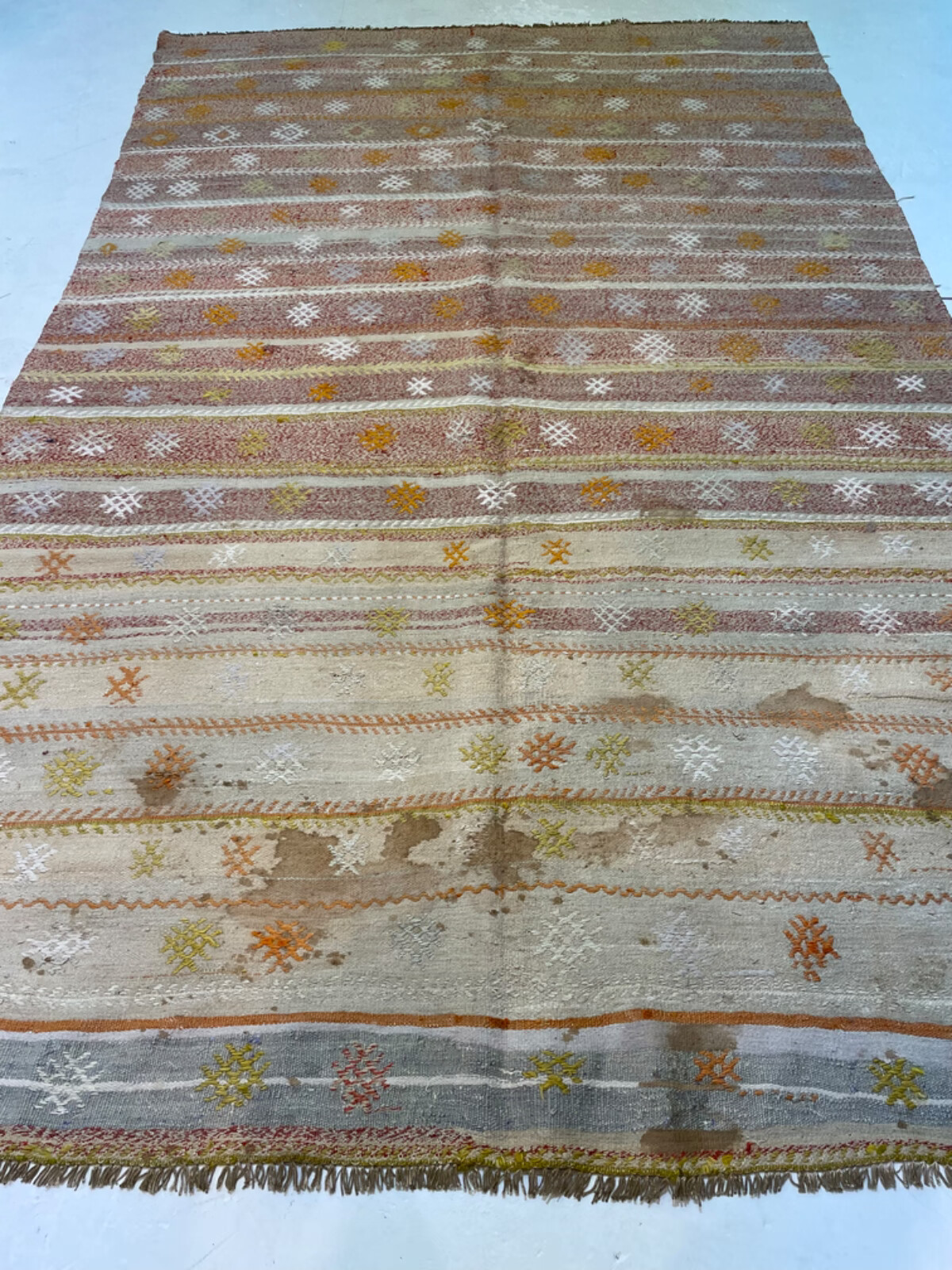 Antique Oriental Hand-Knotted Wool Area Rug Ivory/Green/Copper/Red 3'10" x 9'6" gallery