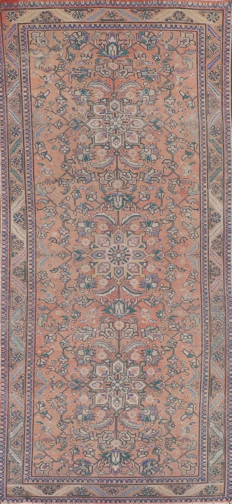 Vintage Wool Coral Rust Living Room Rug 5x13 Traditional Hand-knotted Carpet