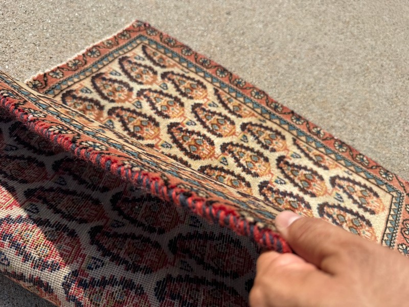 ANTIQUE ORIENTAL RUG 2x3 handwoven vintage small handmade ivory blue paisley ft gallery