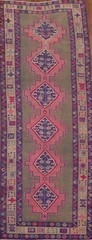 Vintage Green Geometric Lori Runner Rug 5×13 Wool Hand-knotted Hallway Carpet