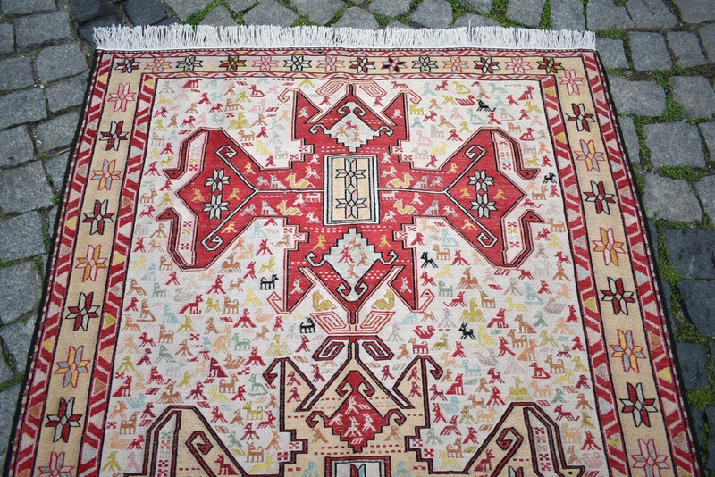 Caucasian Silk Soumak Rug 3'9 x 6'2 ft Fine Quality Animal Design Silk Soumak gallery