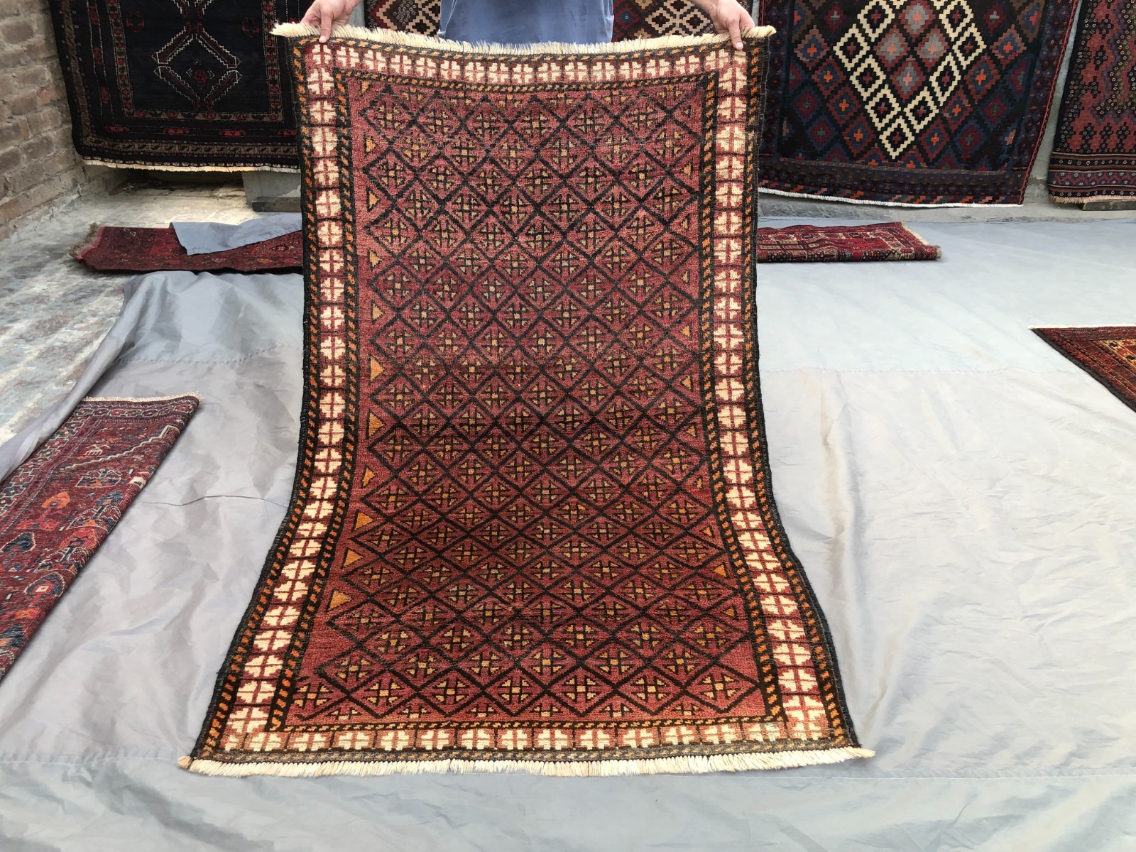 3'6x5'10 ft Antique Afghan Baluchi Rug Geometric Wool Hand Knotted Kitchen Rug gallery