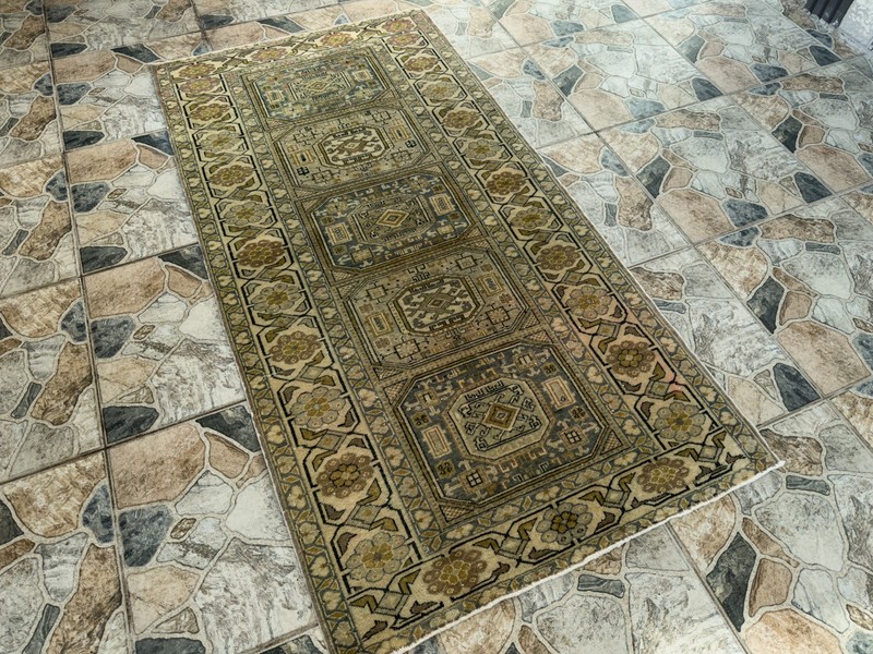 1980s Geometric Turkish Vintage Small Rug Tribal Handmade Anatolian Wool 3x6 ft gallery
