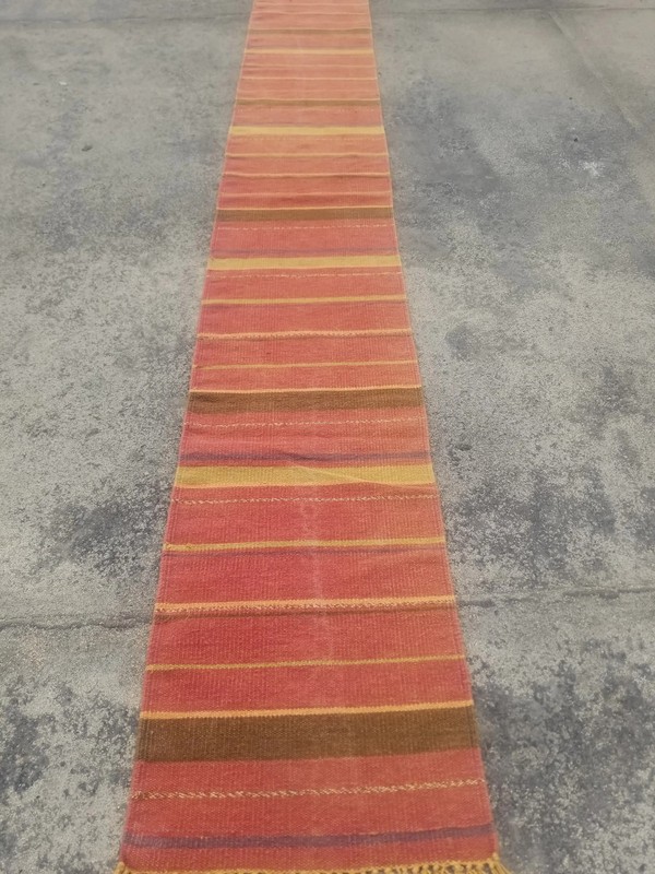 Vintage Handmade Oriental Striped Wool Multicolor Kilim Runner 6.8x1.2 ft gallery