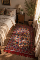 Vintage Bedside Rug Oriental Small Floral Bath Rug Persian Floor Carpet Kilim