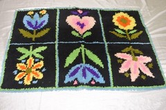 Vintage 1970’s HANDMADE Floral Shag Latch Hooked RUG 36” x 25” Heirloom Gift