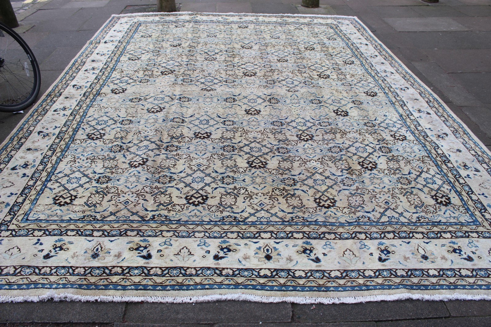 Vintage Worn Hand Made Traditional Oriental Wool Faded Pink Beige Carpet 402x296 gallery