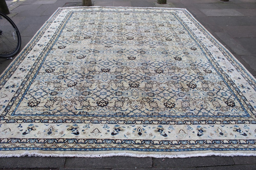 Vintage Worn Hand Made Traditional Oriental Wool Faded Pink Beige Carpet 402x296