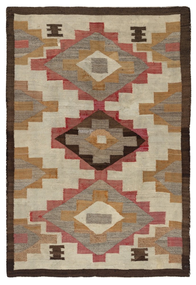 5x7 Ft MidCentury Navajo Rug, Crystal Style, Natural & Earth Tones, Ca 1940–1955