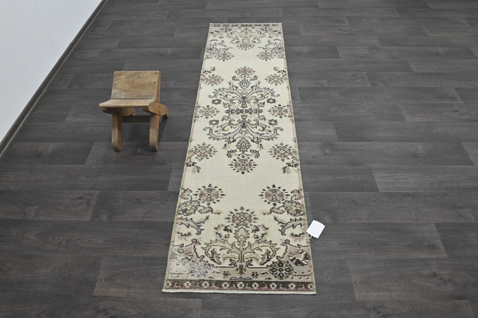 Vintage Turkish Runner Rug 2x7ft Wool Anatolian Handmade Hallway Oushak BEIGE gallery