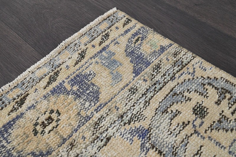 Vintage Turkish Runner Rug 2x10ft BEIGE Handmade Anatolian Oushak Hallway Wool gallery