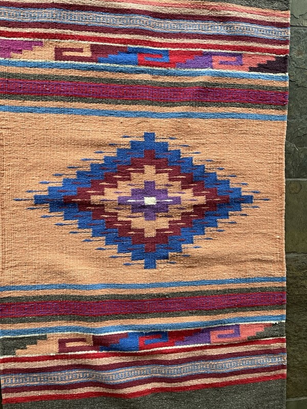 Authentic Vintage 1960s Wool Zapotec Indian Southwest Rug handwoven flatweave gallery