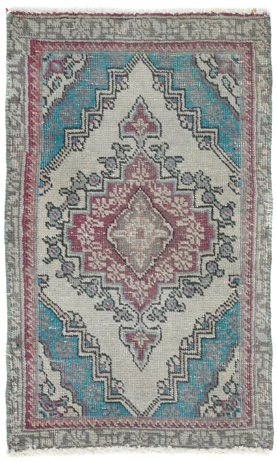 Semi-Antique Handmade Oriental Rug 1'5X2'4 ft Muted Floral Distressed Carpet gallery