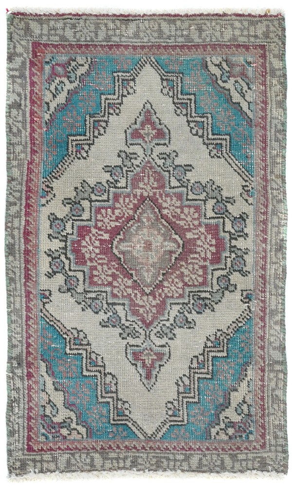 Semi-Antique Handmade Oriental Rug 1'5X2'4 ft Muted Floral Distressed Carpet