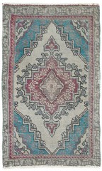 Semi-Antique Handmade Oriental Rug 1’5X2’4 ft Muted Floral Distressed Carpet