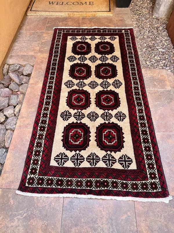 3'3 x 6'3 Vintage Geometric All Over Design Hand Knotted Oriental Wool Area Rug gallery