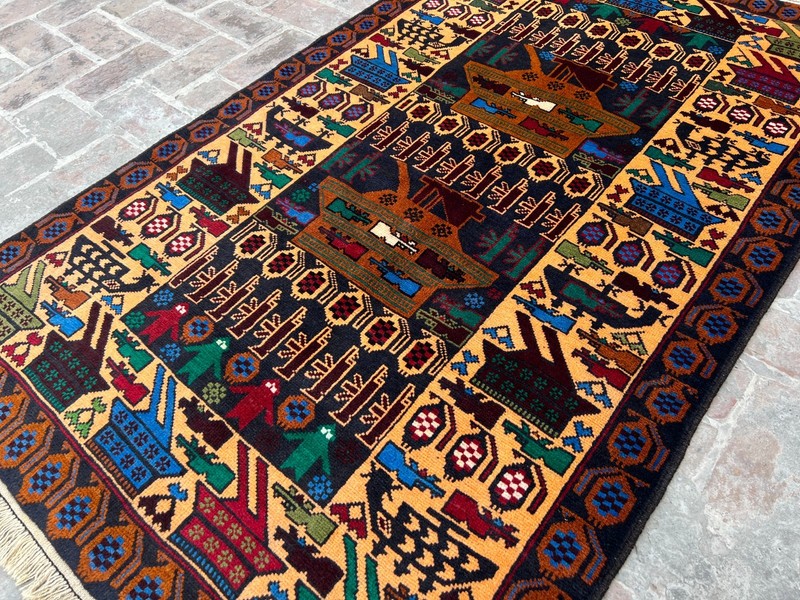 4x6 Ft Afghan War Rug, Vintage Hand-Knotted Tribal Wool Rug, Multi-Color Design gallery