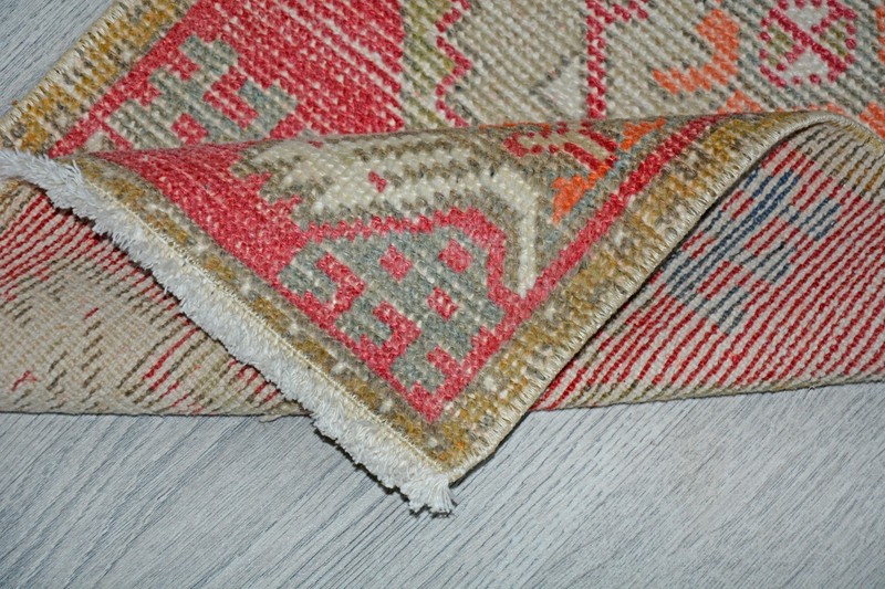 Vintage Turkish Oushak Rug 1'6x3'1 ft, Red Beige Vivid Colors, Tribal Modern Rug gallery