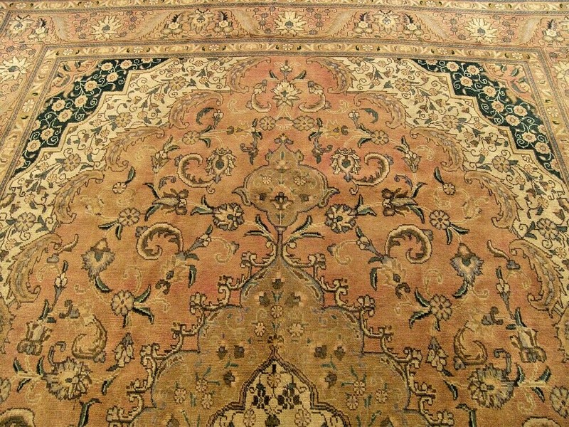 9.6 x 12.8 ft VINTAGE HAND KNOTTED Antique 1930s Tabrez OUSHAK VEG DYED Wool RUG gallery