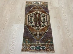Geometric Medallion Vintage Turkish Runner Rug 1.3×2.9 ft in Earthy Tones