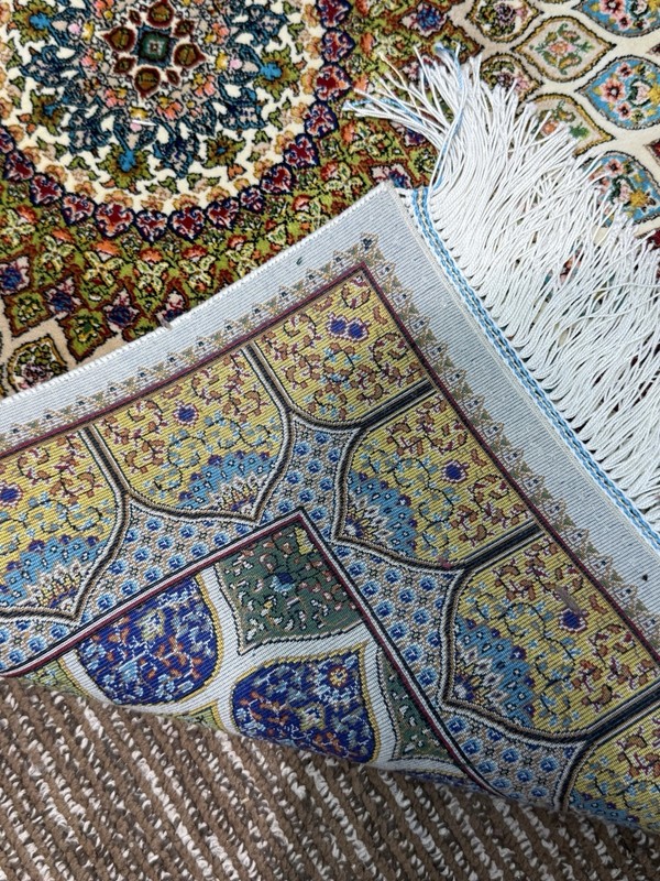 2x3 Feet Silk Rug Dome Design, High-Quality Silk Carpet Door Mate White Color ￼ gallery