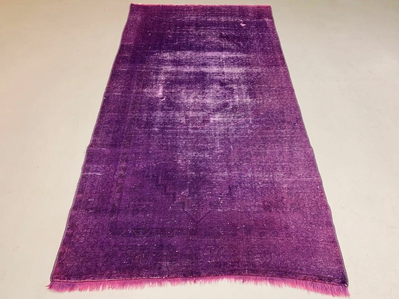 Old tribal Distressed Overdyed Vintage Turkish Wool Rug 194x102 cm Medium gallery