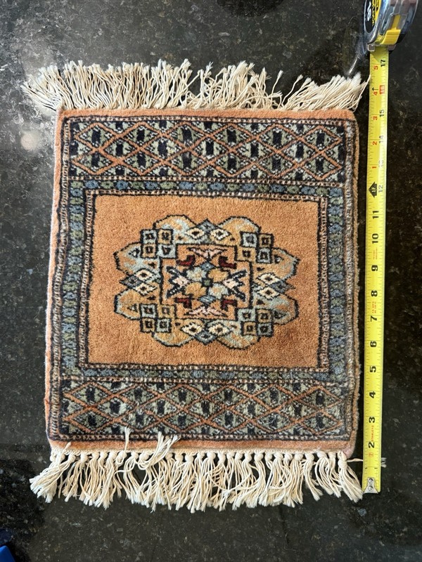 Vintage Tribal Turkish Handmade Wool Orange Small Rug 16+13” gallery