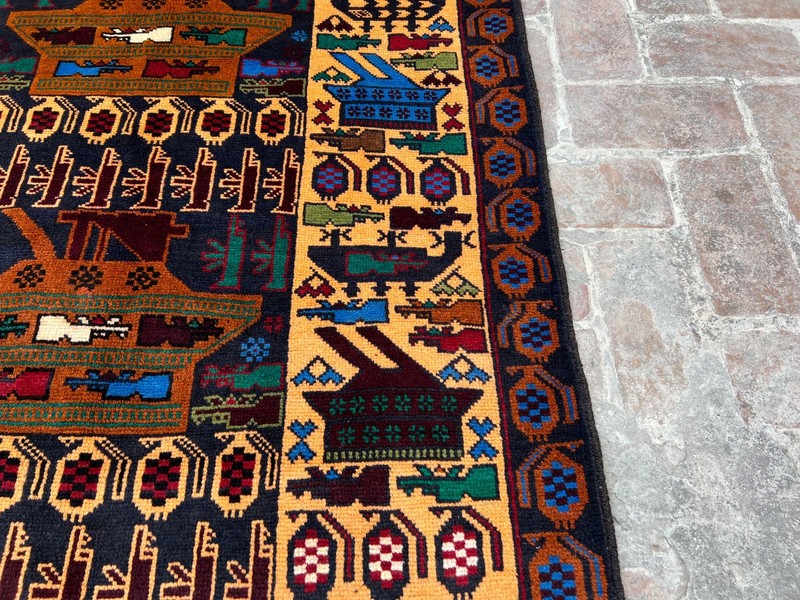 4x6 Ft Afghan War Rug, Vintage Hand-Knotted Tribal Wool Rug, Multi-Color Design gallery