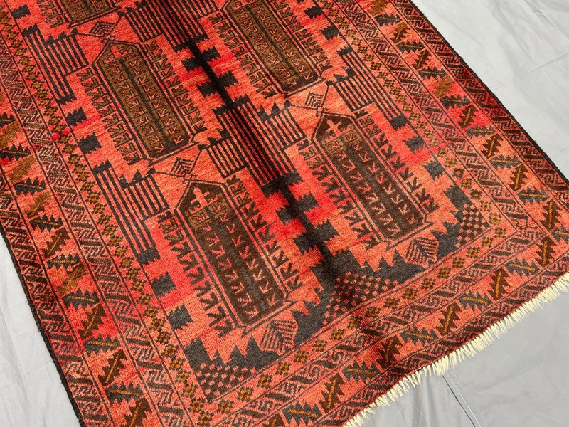 3'6x6'3 ft Vintage Afghan Baluchi Hand-Knotted Rug, Red & Black Geometric Rug gallery