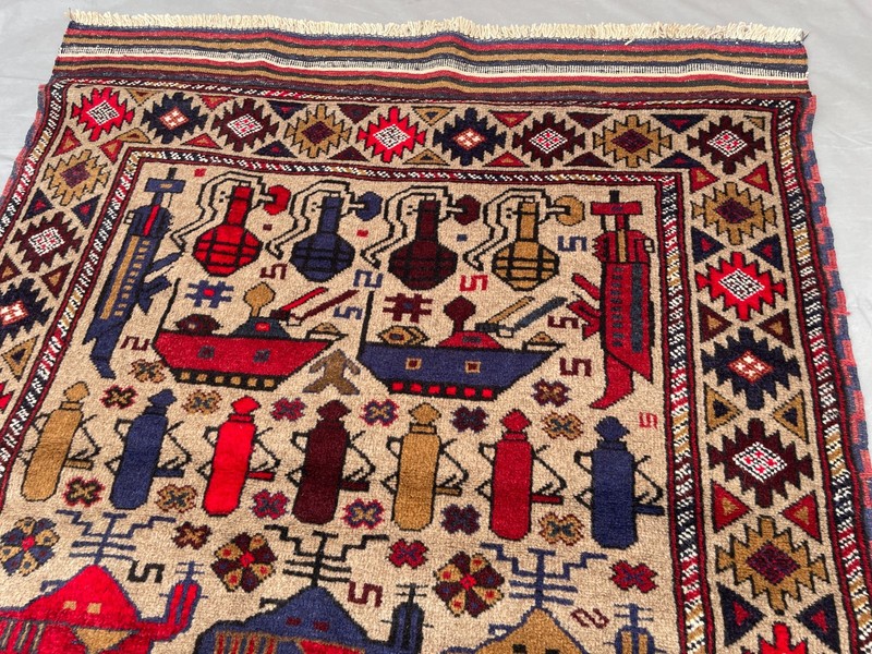 3'11x6'2 Ft Vintage Afghan War Rug Tank Helicopter Handwoven Kilim Rug gallery