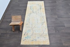 Vintage Turkish Runner Rug 2x6ft Wool Anatolian Handmade Hallway Oushak BEIGE