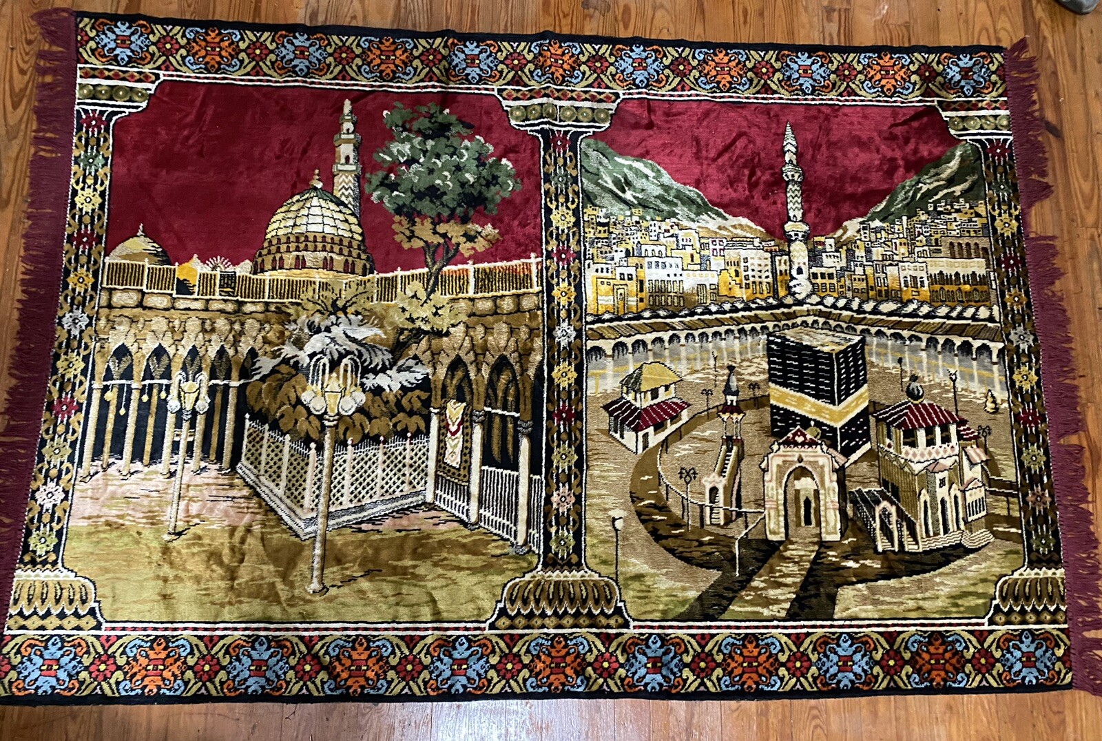 Rare VTG Turkish Istanbul Mosque Rug Tapestry by Leather Goods Morocco *AS IS* gallery
