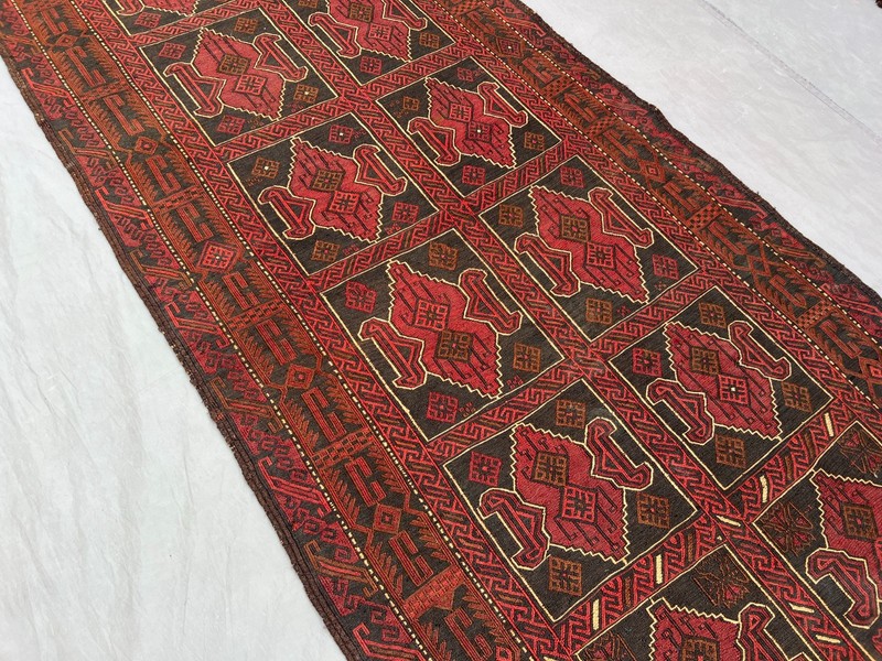 Vintage Afghan Rug 3'10x8'6 ft Handwoven Sumak Kilim Tribal Wool Runner Carpet gallery