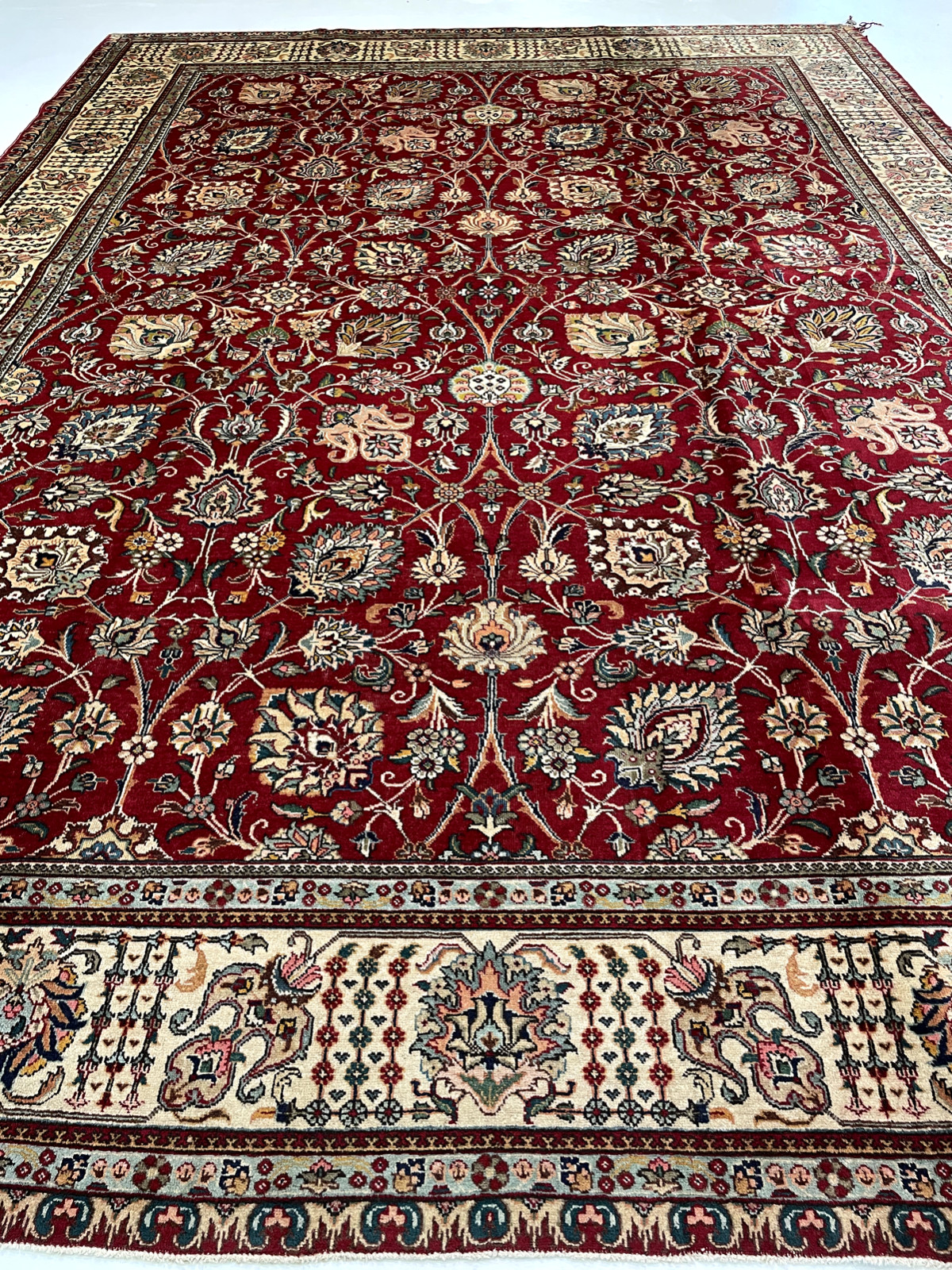 Antique Oriental Hand-Knotted Wool Area Rug Red/Ivory/Blue 11'5" x 16' gallery