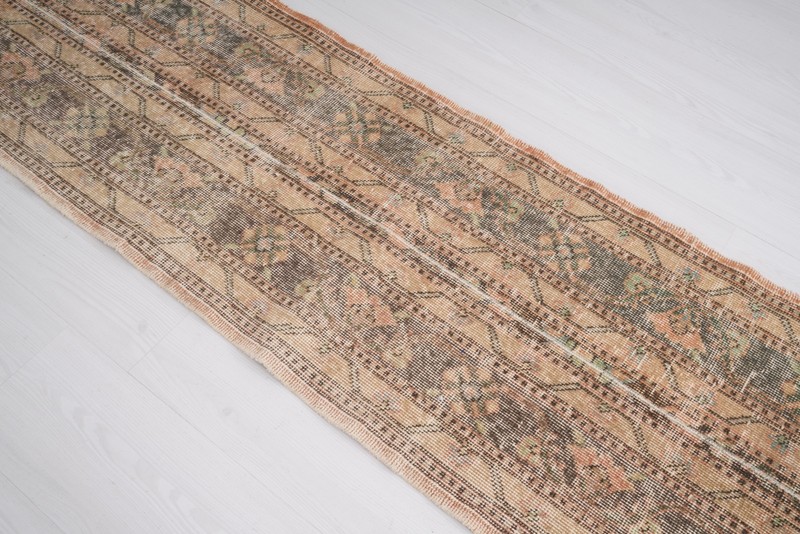 2x12 Rug, Knotted Turkish Wool Runner Rug, Neutral Vintage Oushak Rug Runner,890 gallery