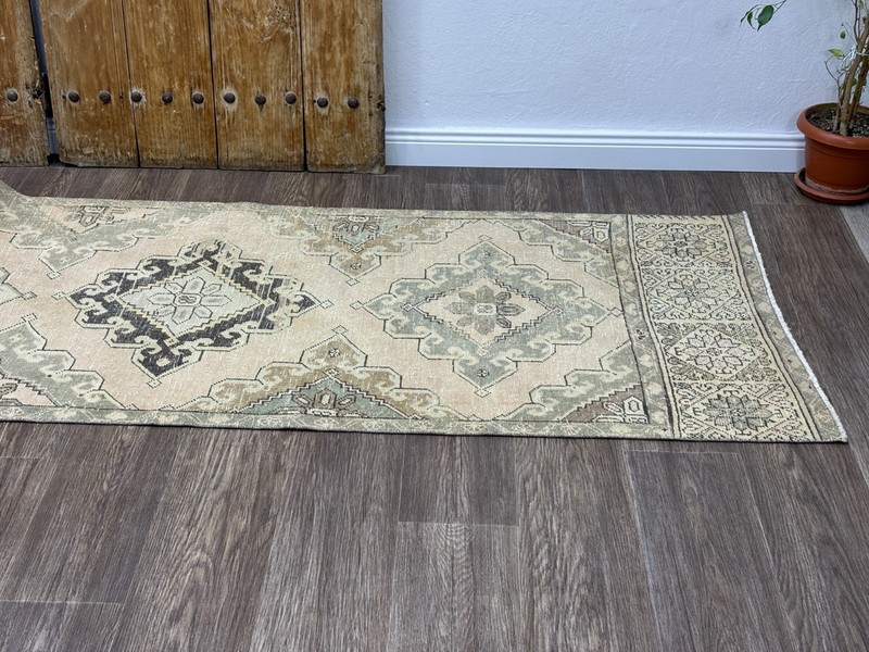 3x13 Hand-Knotted Oriental Turkish Runner, Vintage Pink Oushak Hallway Runner gallery
