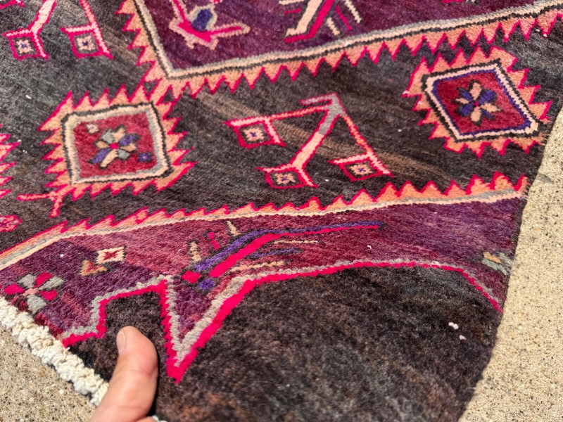 3x11 VINTAGE RUNNER COLORFUL RUG ANTIQUE handmade handwoven purple pink blue red gallery