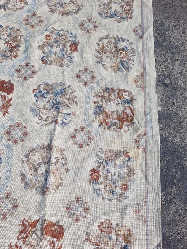 Vintage French Floral Needlepoint Handmade Multicolor Rug Wool Carpet 150x93 cm gallery
