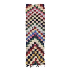 Moroccan Handmade Vintage Rug 2’3″x7’6″ Berber Checkered Green Cotton Tribal Rug